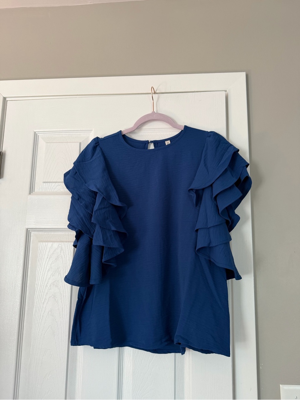 Zenana Royal Blue Ruffle Sleeve Blouse Top
